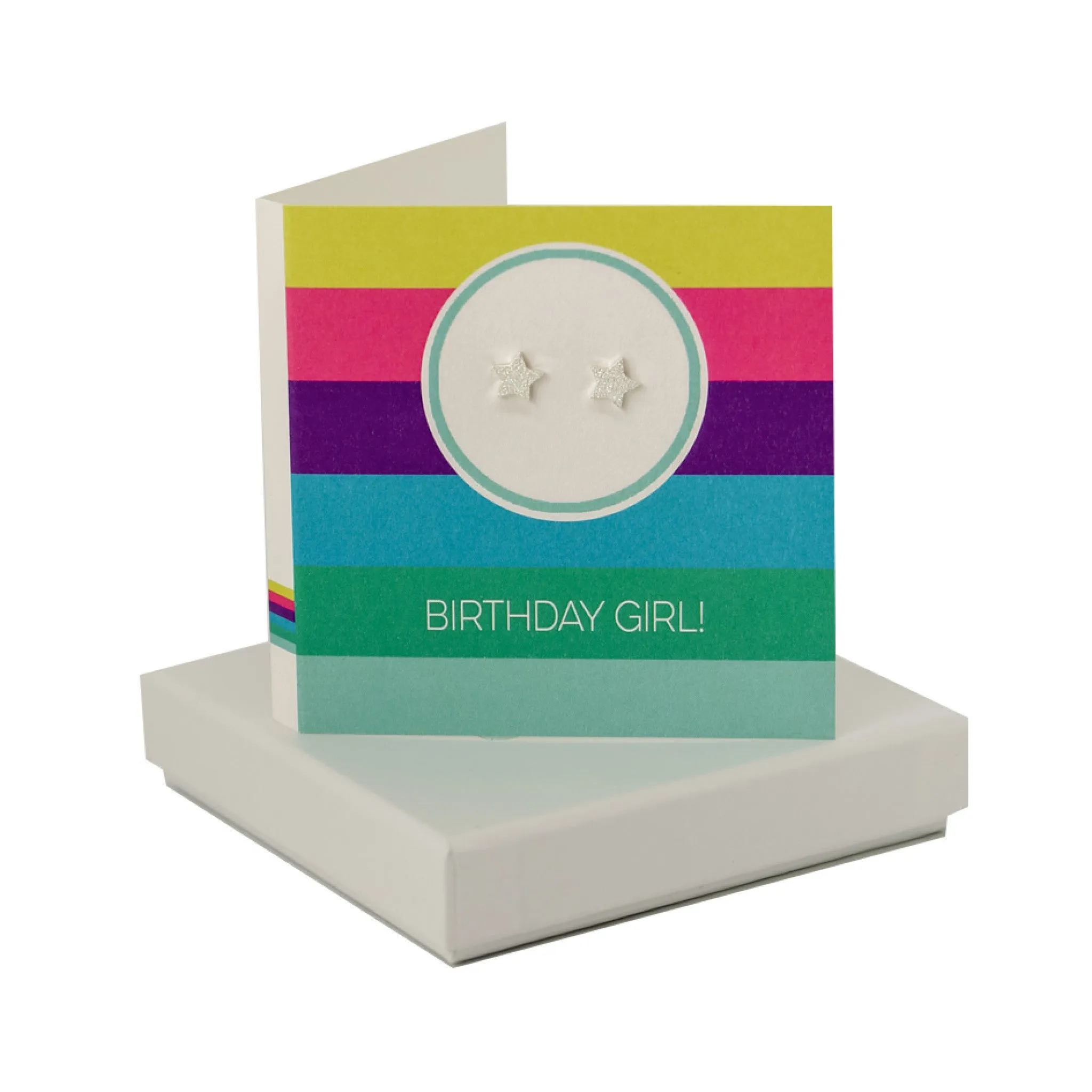 Coral And Mint Birthday Girl Stripe Card -sparkly Star Studs