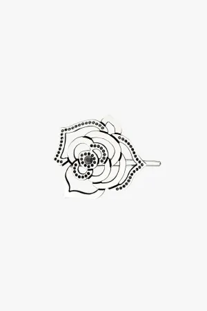 Cutout Crystal Embroidered Rose Side Barrette-White