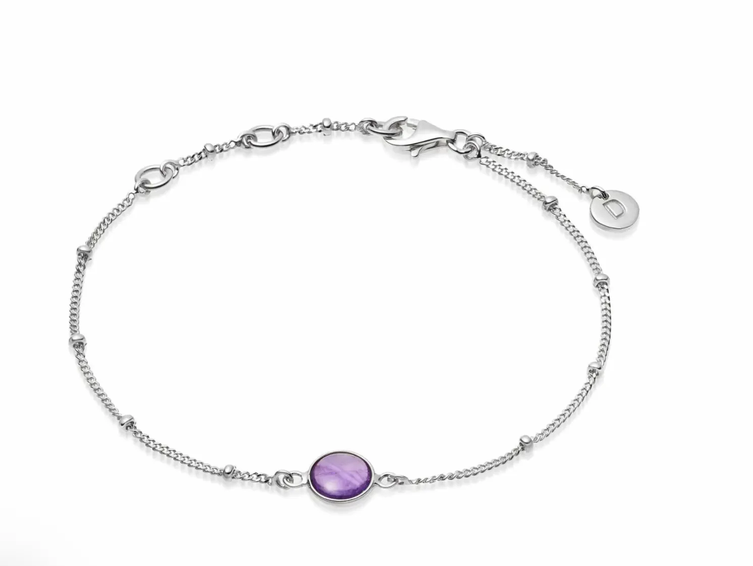 Daisy London Amethyst Healing Stone Bobble Bracelet Silver HBR1002_SLV