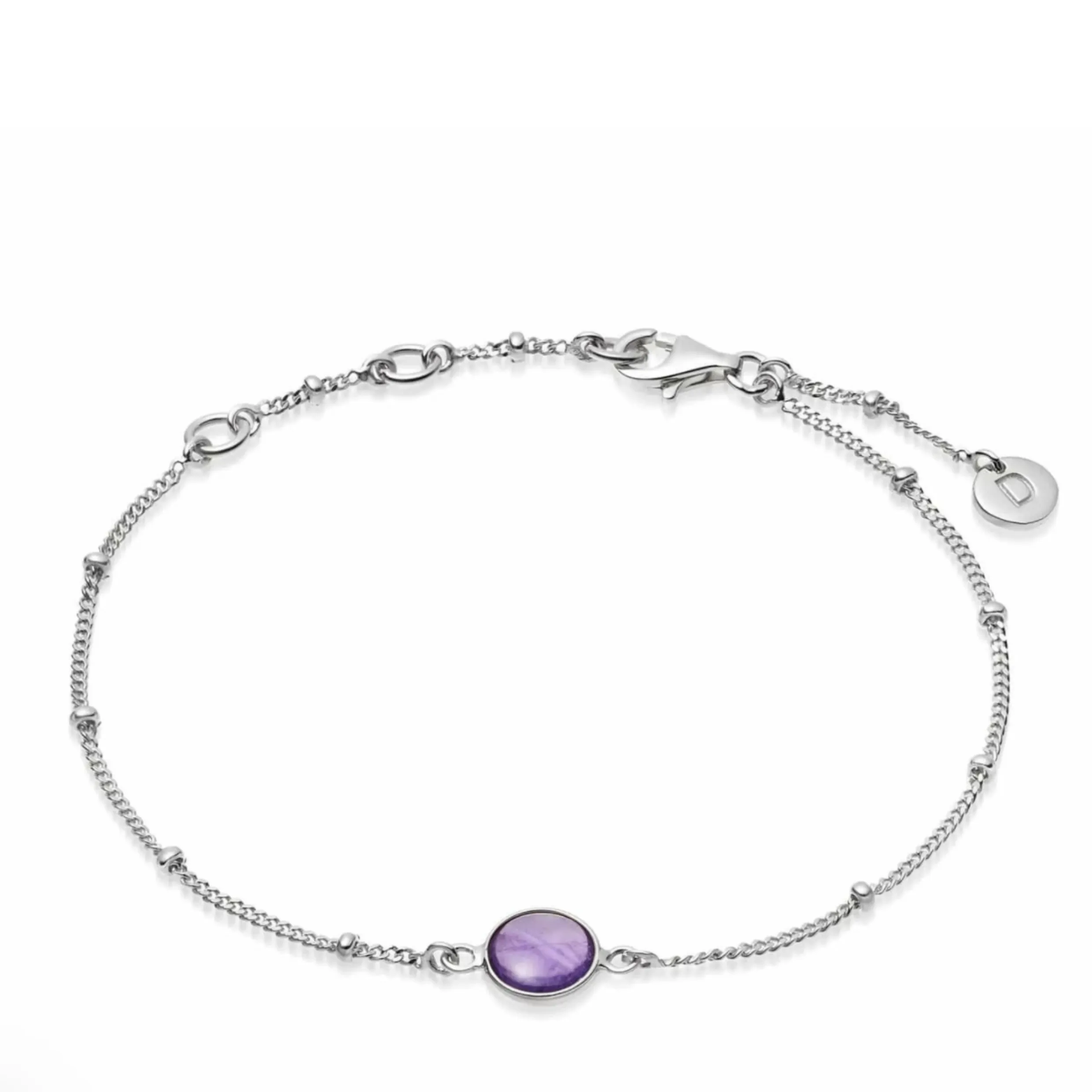 Daisy London Amethyst Healing Stone Bobble Bracelet Silver HBR1002_SLV