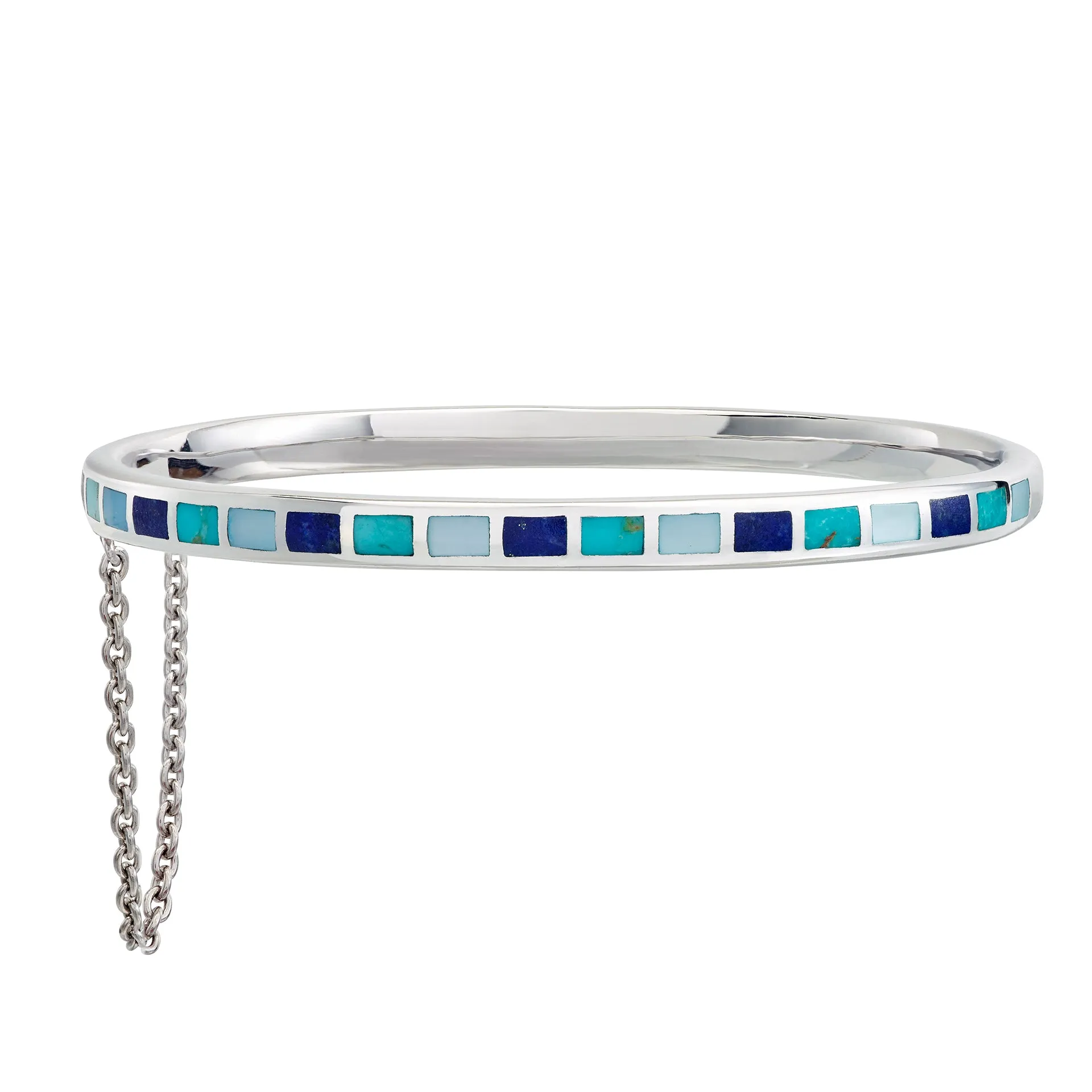 Dash Rectangle Tonal Blue Gemstone Mix Sterling Silver Bracelet