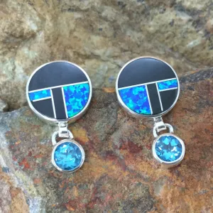 David Rosales Black Beauty Inlaid Sterling Silver Earrings w/ Blue Topaz