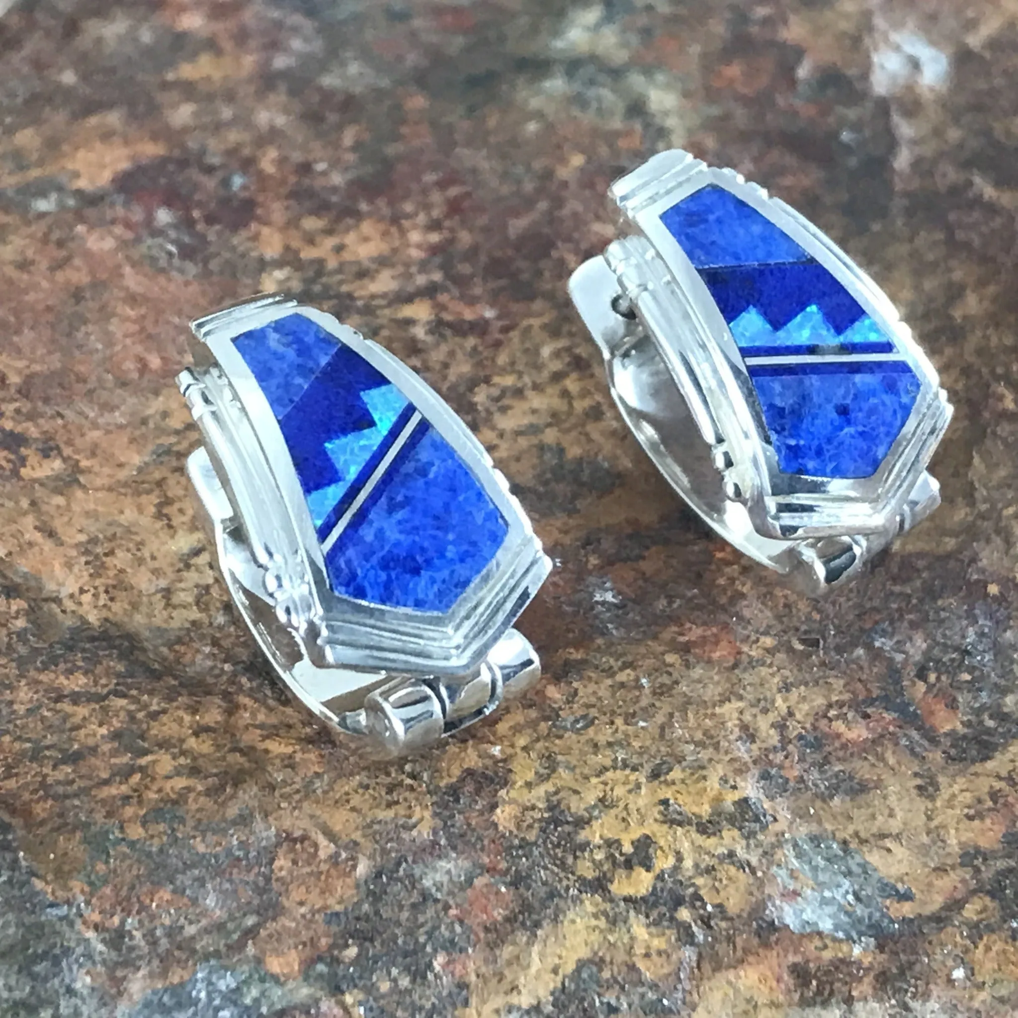 David Rosales Blue Sky Inlaid Sterling Silver Earrings Huggie