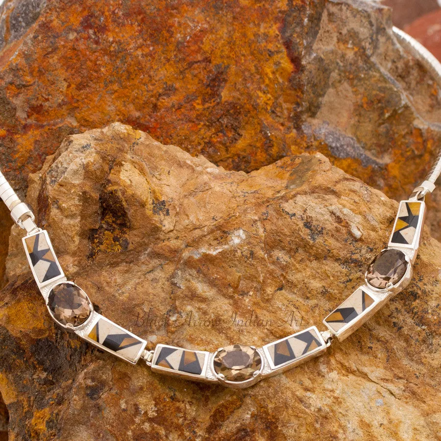 David Rosales Kayenta Inlaid Sterling Silver Necklace w/ Smoky Topaz