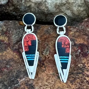 David Rosales Red Moon Inlaid Fancy Sterling Silver Earrings