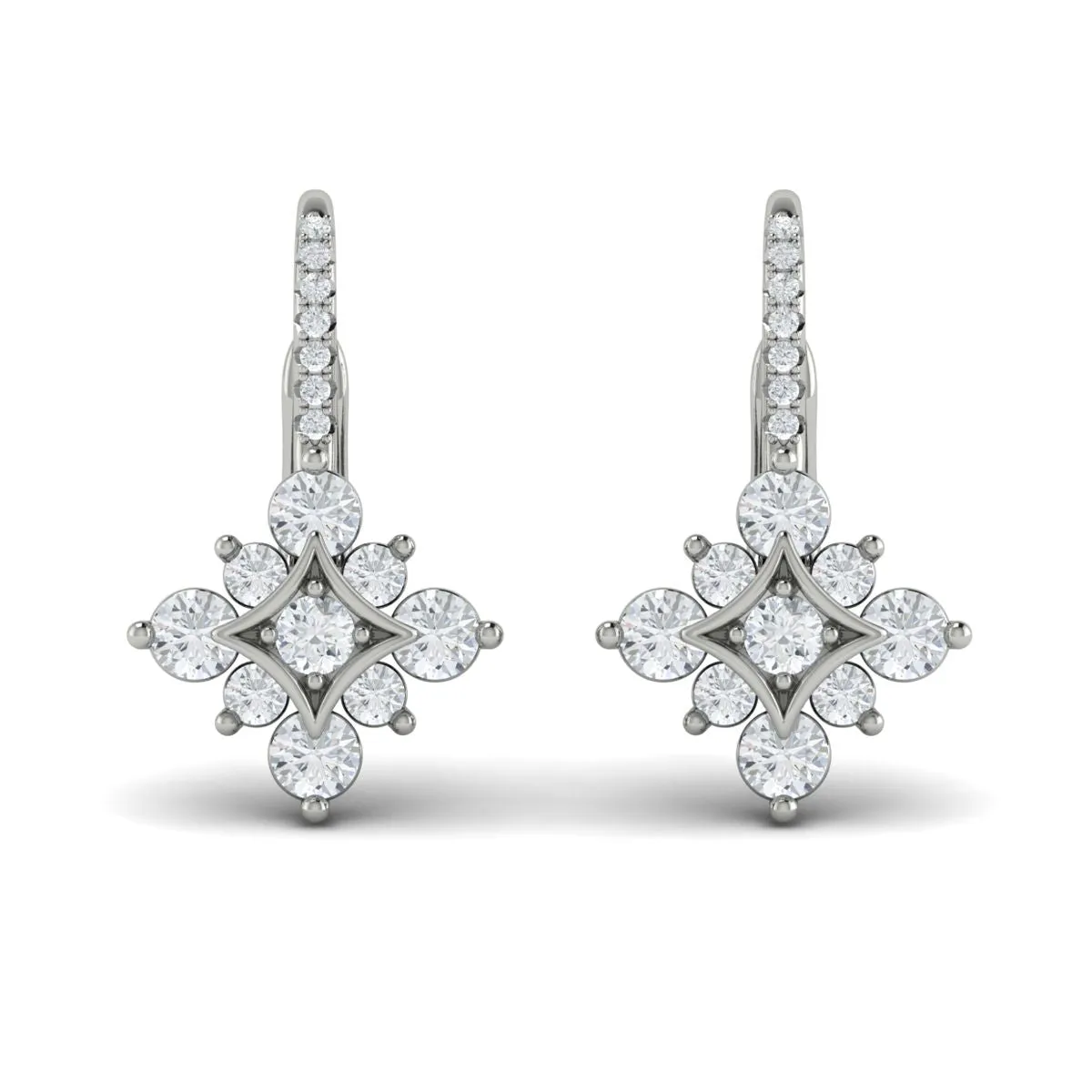 Diamond Burst Drop Earrings in 14K White Gold