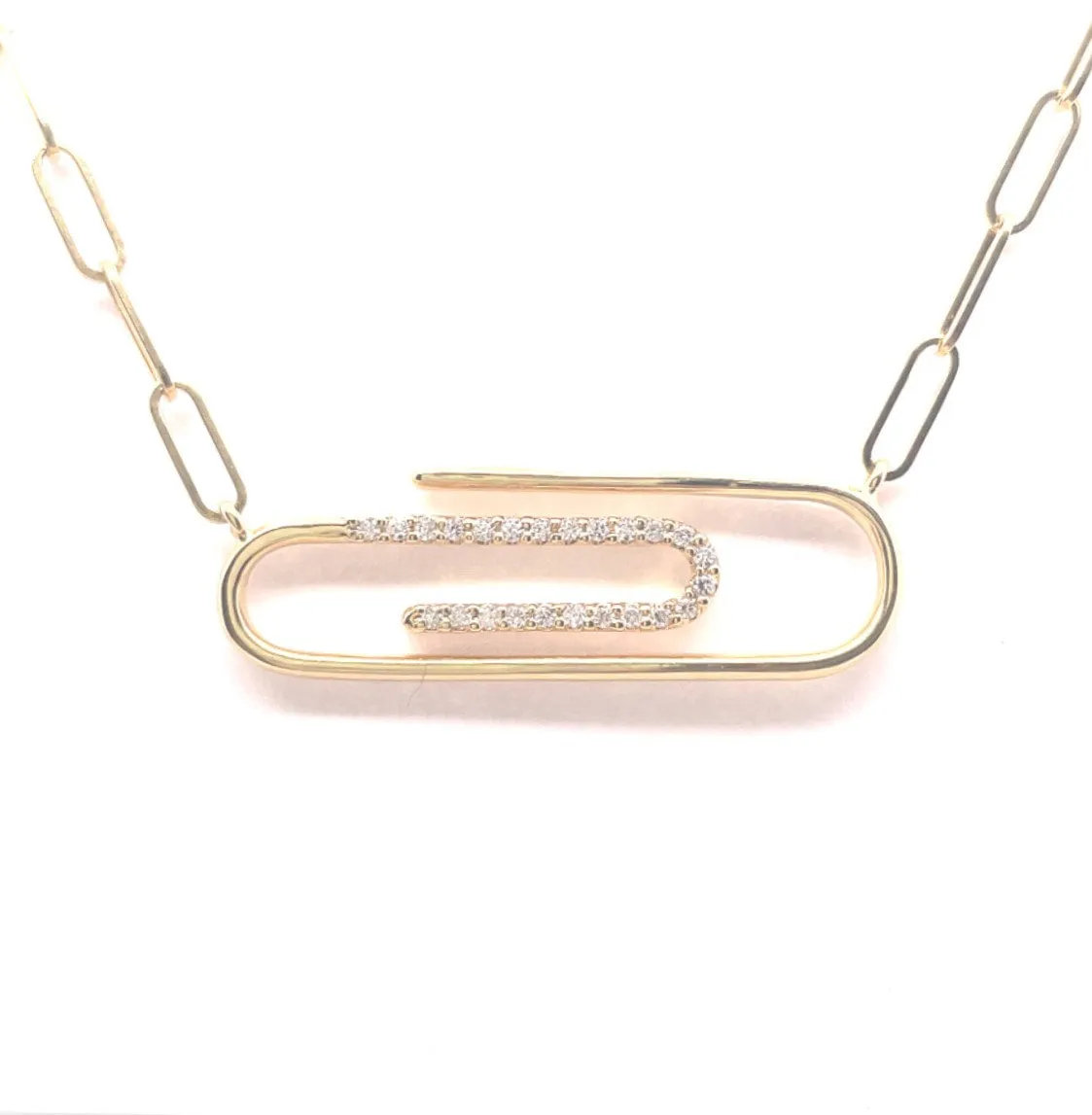 Diamond Center Paperclip Necklace