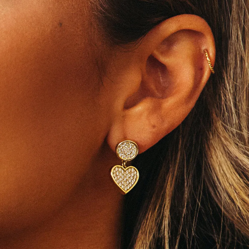 Diamond Heart Drop Earrings