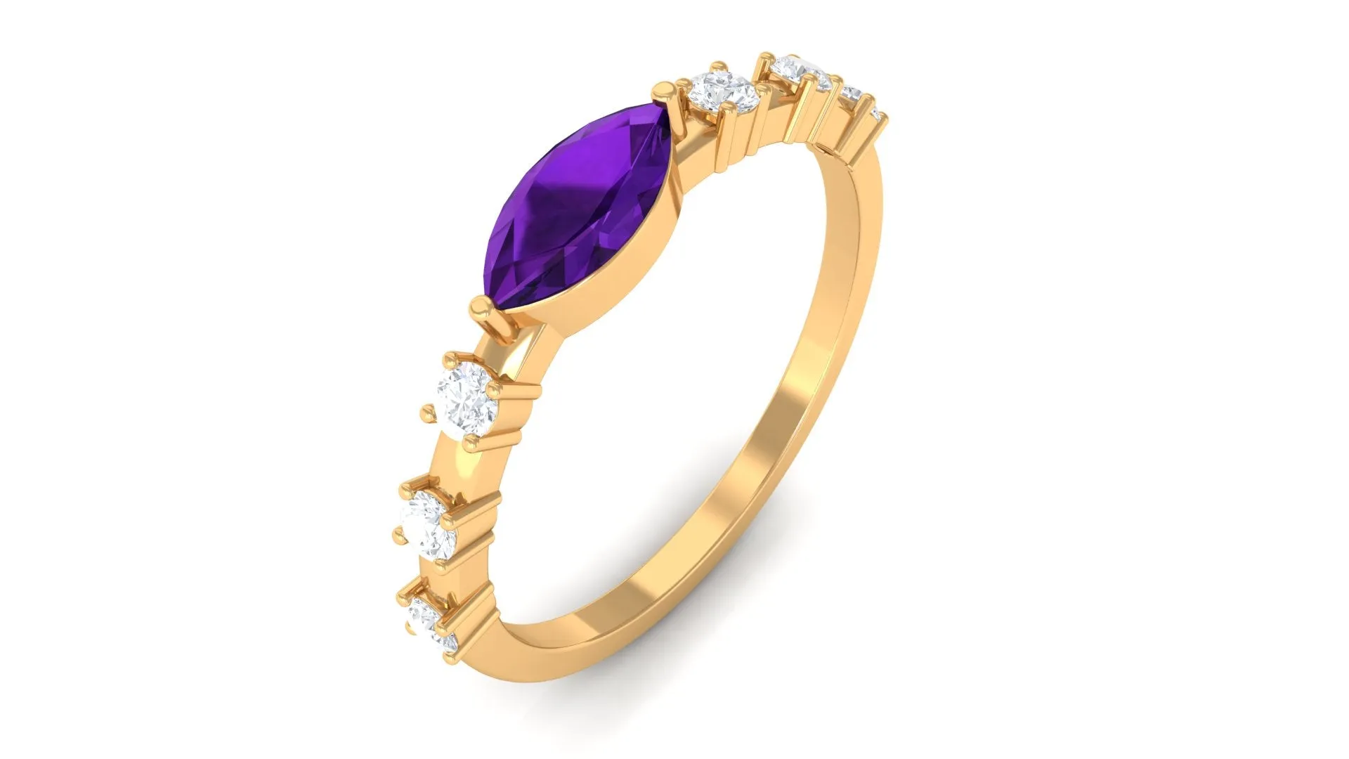 East West Marquise Amethyst and Diamond Promise Ring