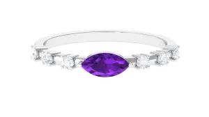 East West Marquise Amethyst and Diamond Promise Ring