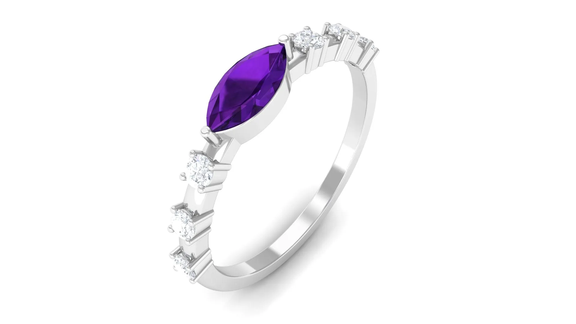 East West Marquise Amethyst and Diamond Promise Ring