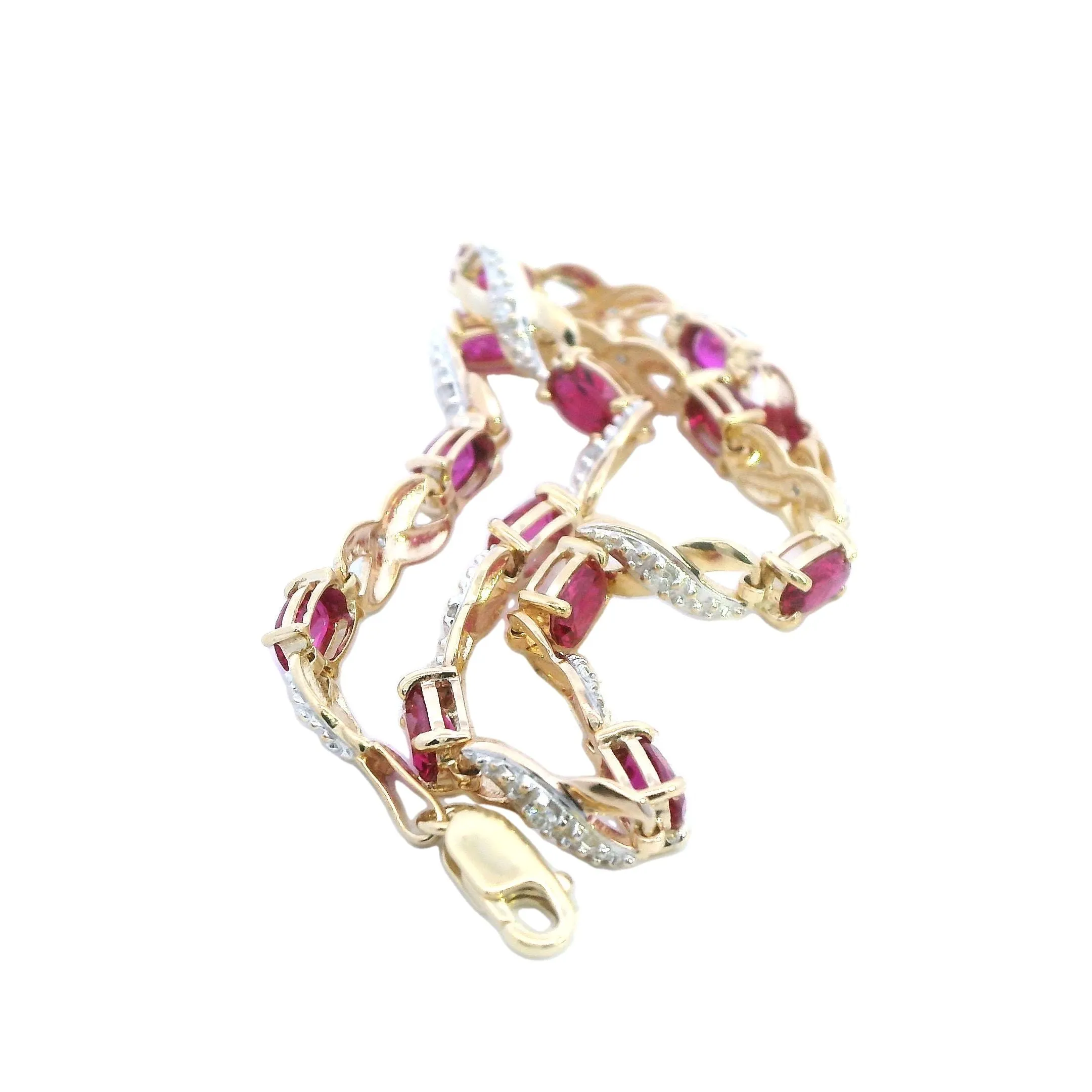 Elegant Created Ruby & Diamond Bracelet in Yellow Gold - 21cm