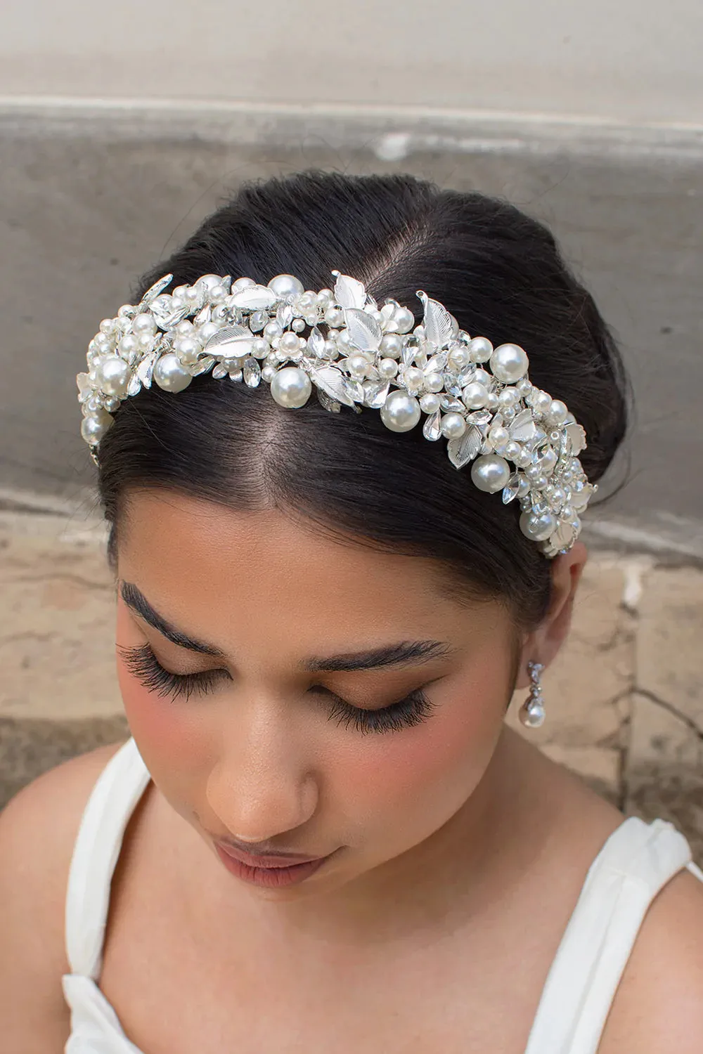 Eloise - Pearl Crystal Wide Bridal Headband