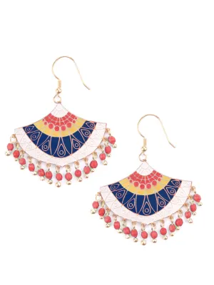 Embellished Fan Earrings Red and Blue