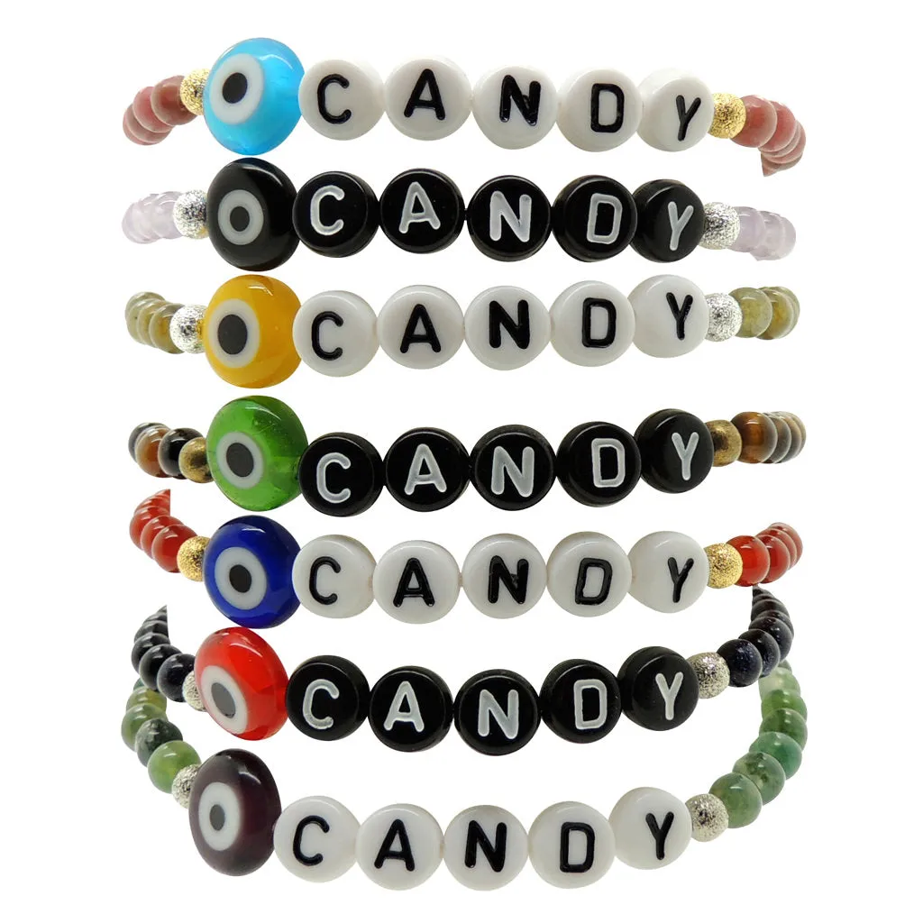 Eye Candy Alphabet Charm Gemstone Bead Bracelet