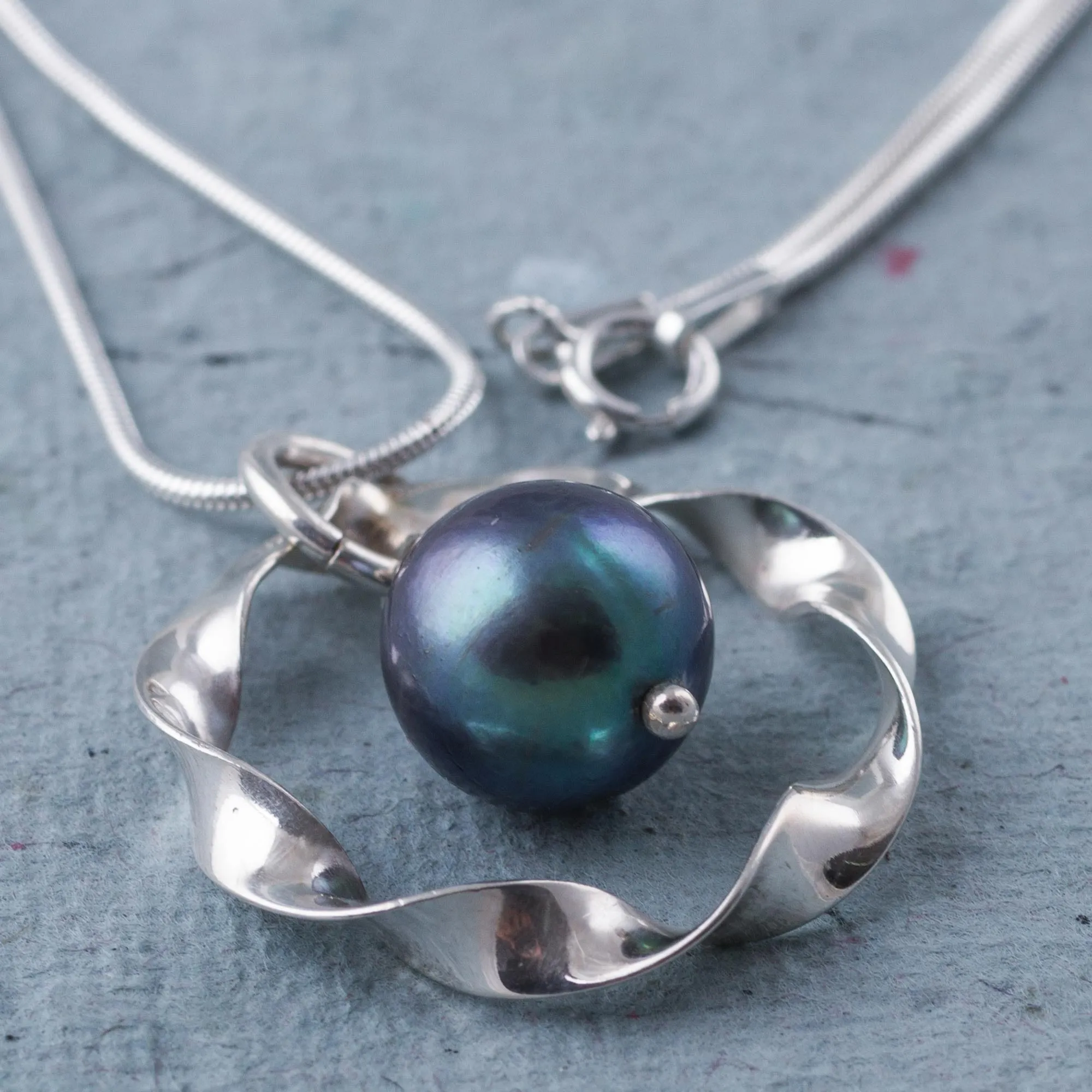 Fair Trade Peruvian Black Pearl and Sterling Silver Necklace - Dark Aura | NOVICA