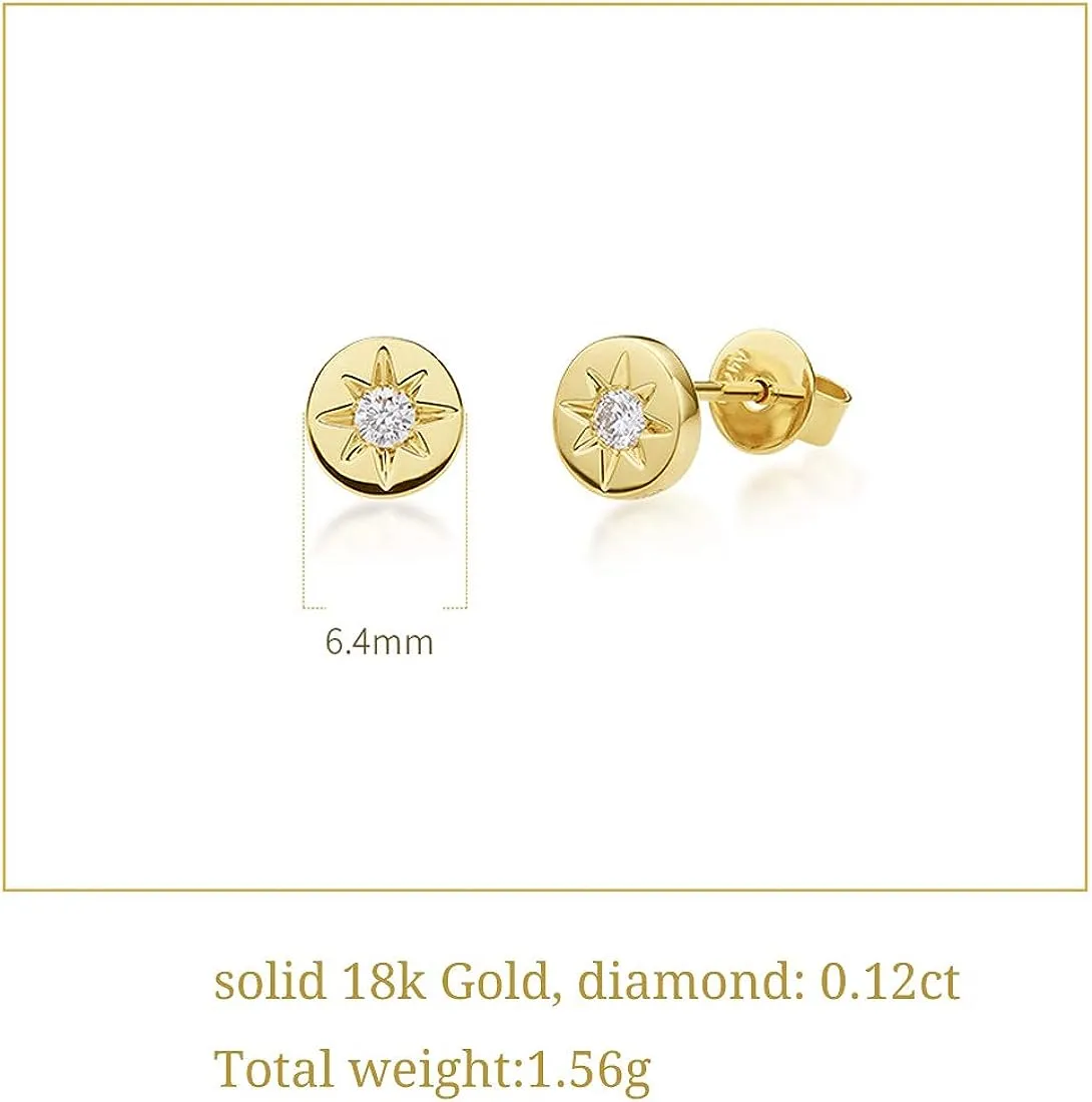 FANCIME Diamond Hope 18K Yellow Gold Star Studs