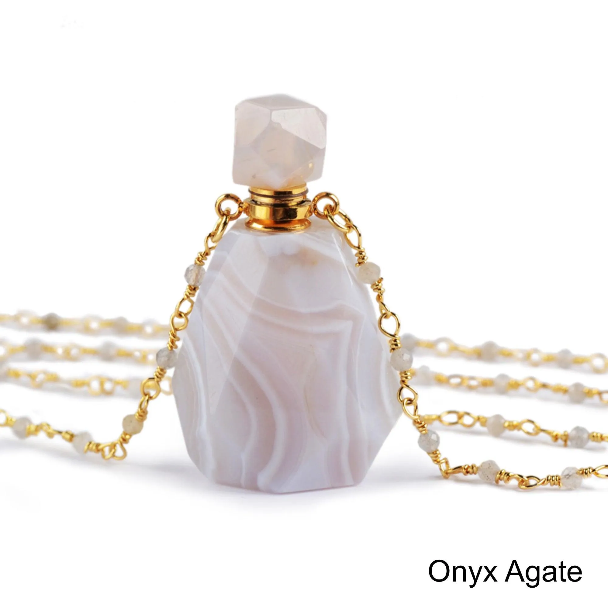 Gemstone Fragrance Bottle Pendant Necklace