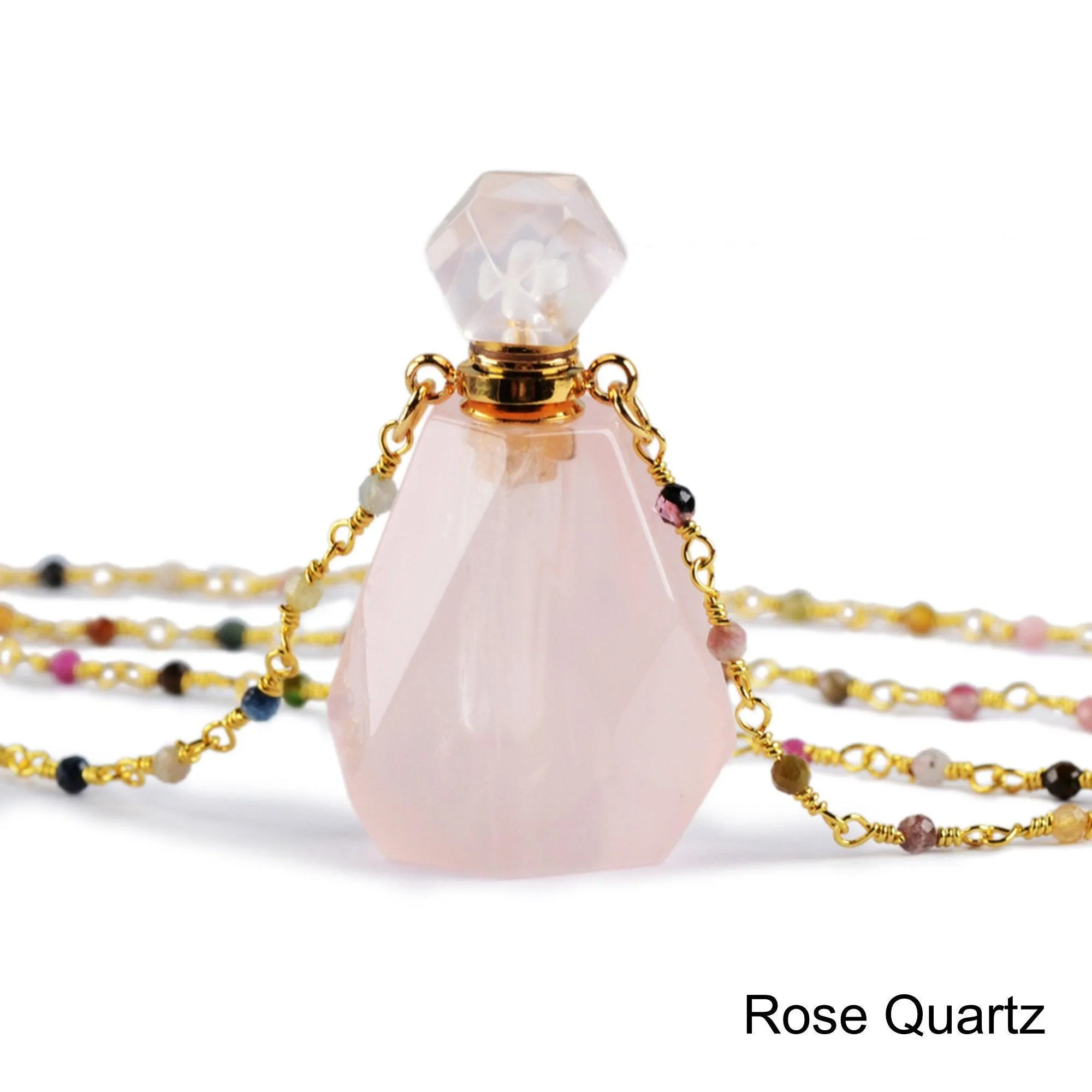 Gemstone Fragrance Bottle Pendant Necklace