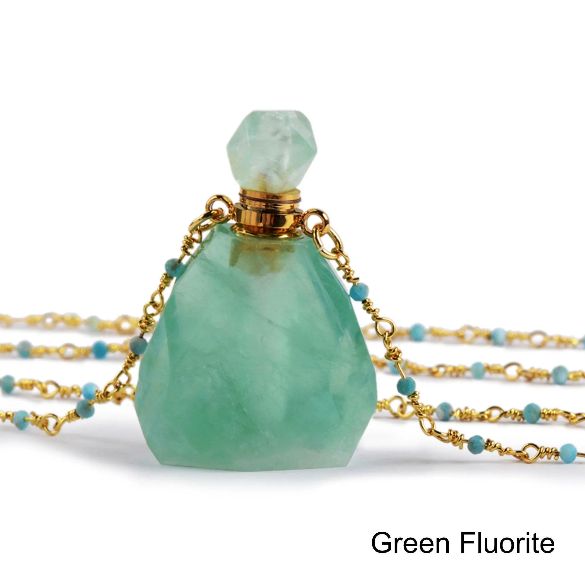 Gemstone Fragrance Bottle Pendant Necklace