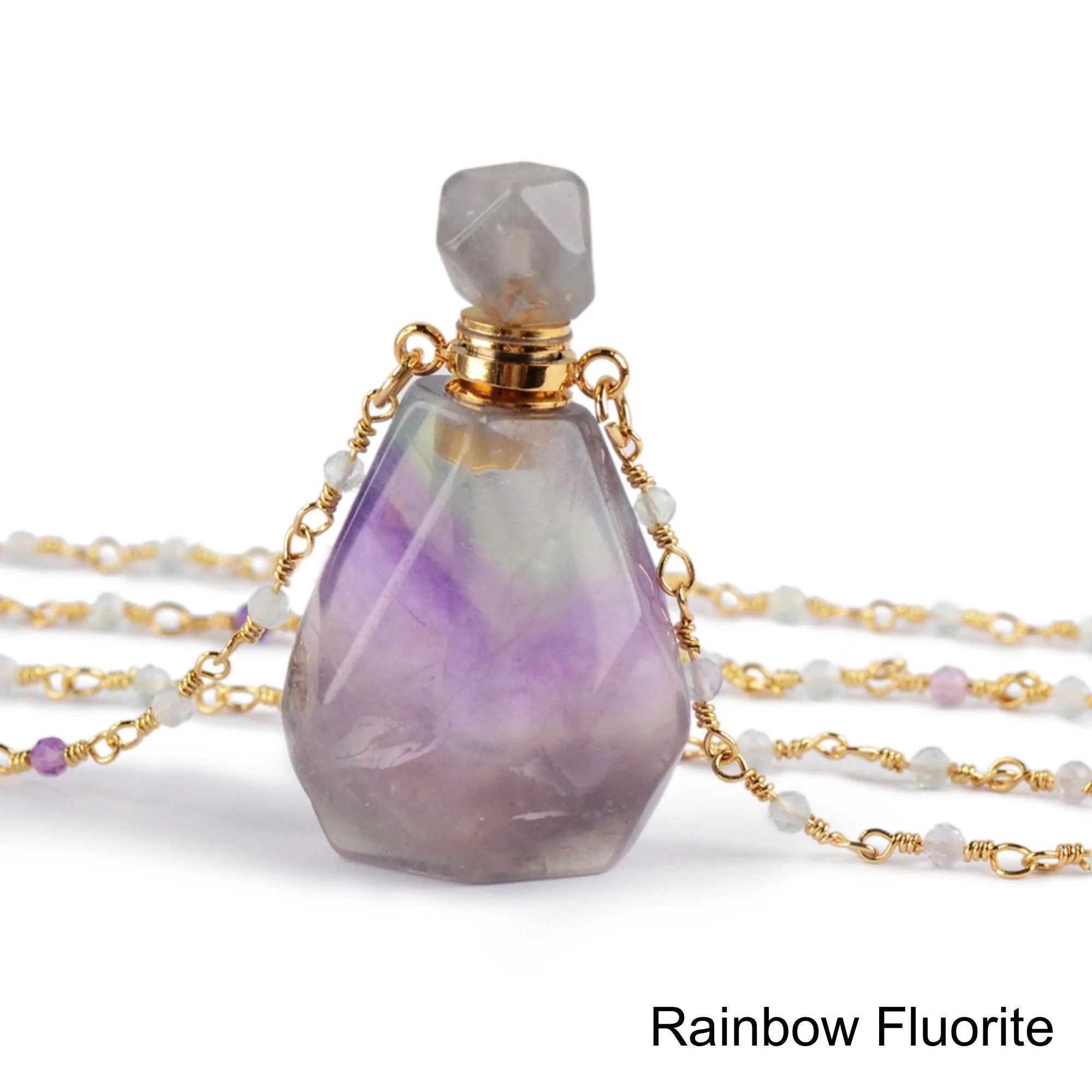 Gemstone Fragrance Bottle Pendant Necklace