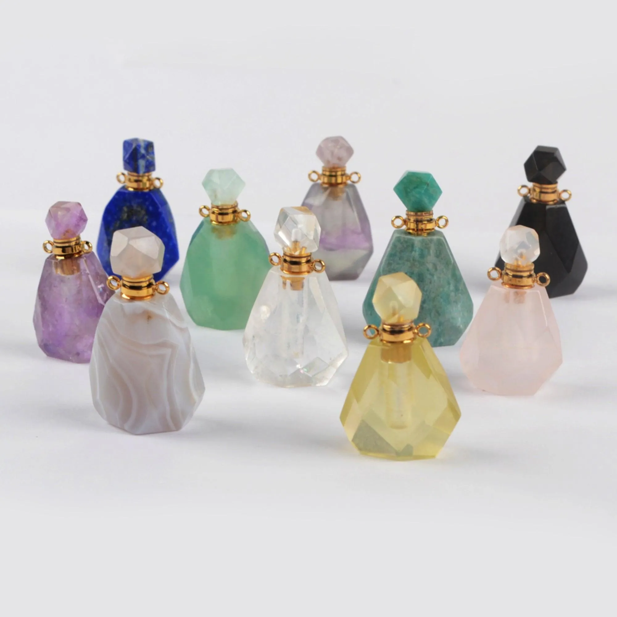 Gemstone Fragrance Bottle Pendant Necklace