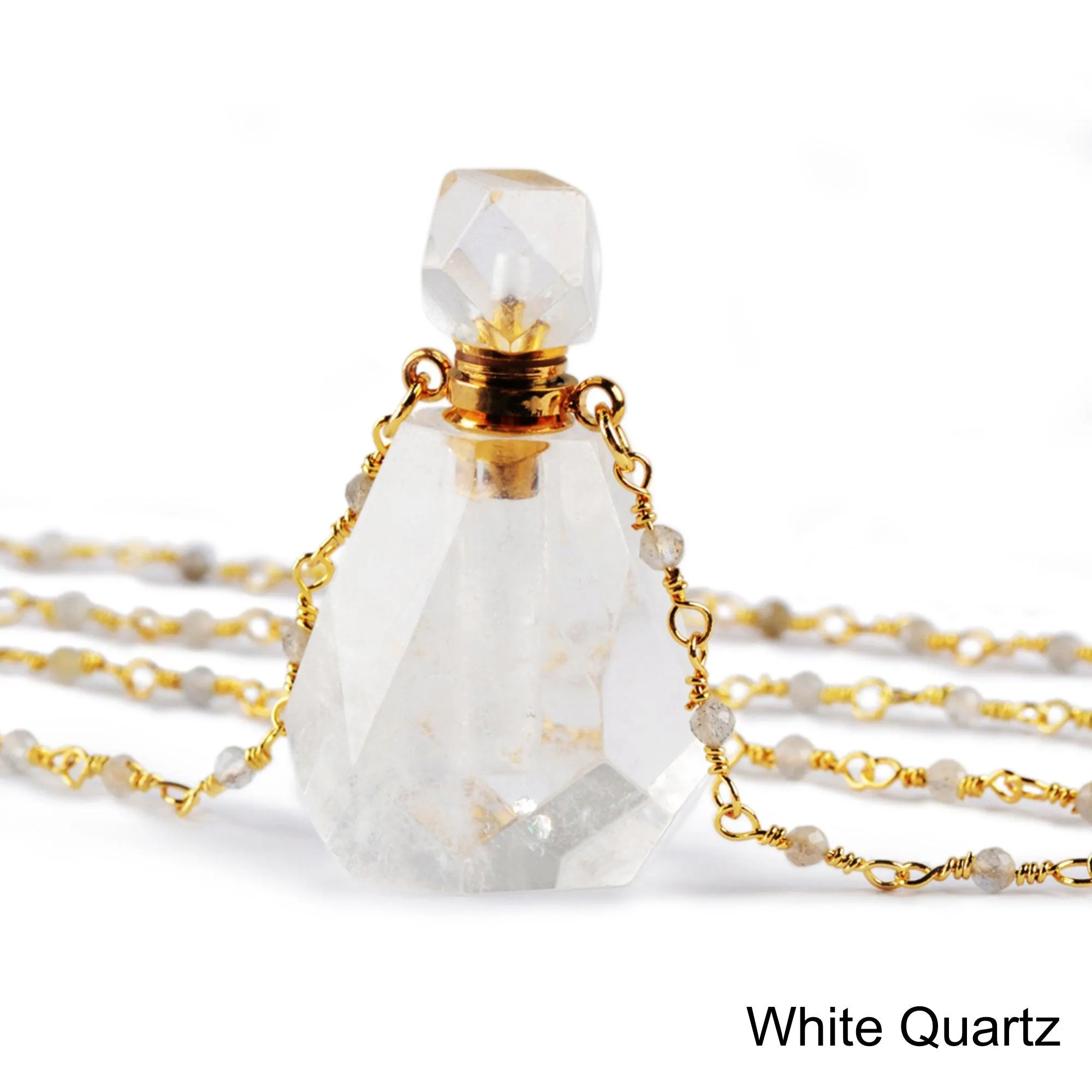 Gemstone Fragrance Bottle Pendant Necklace