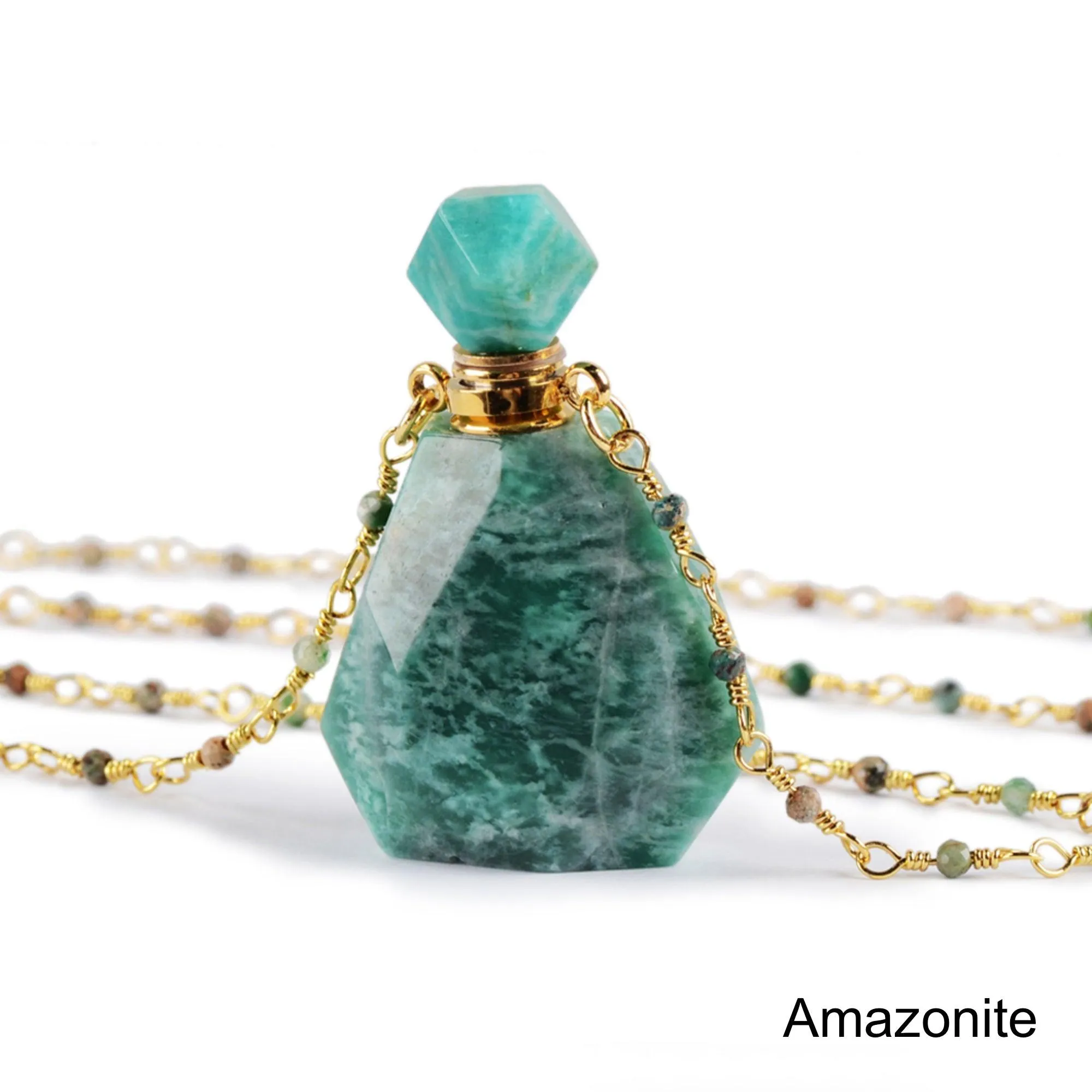 Gemstone Fragrance Bottle Pendant Necklace