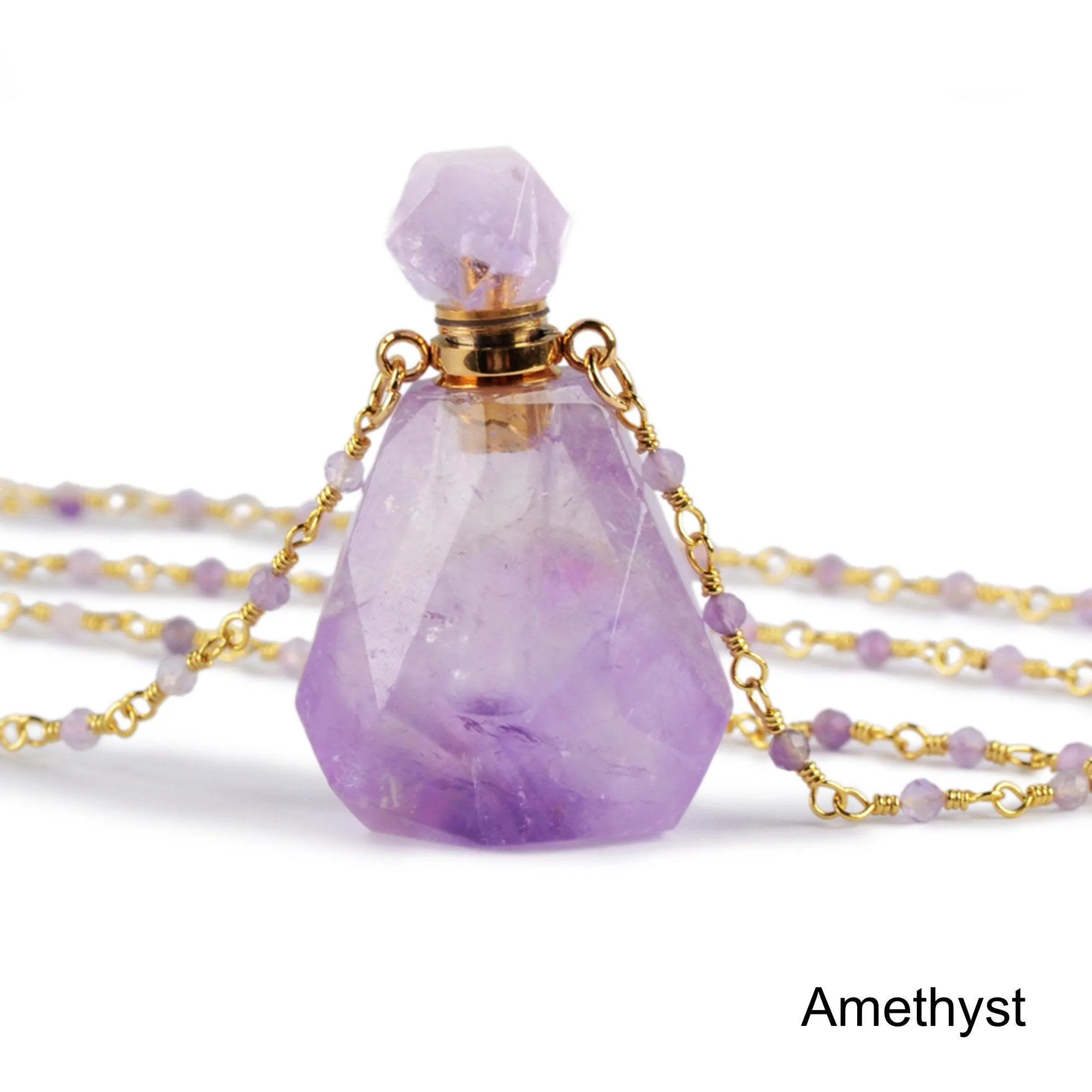 Gemstone Fragrance Bottle Pendant Necklace