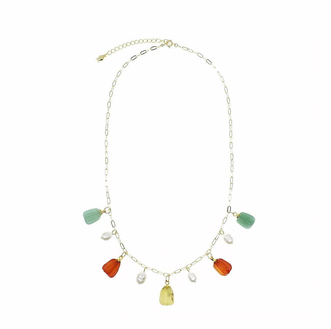 Gemstone Pumpkin Necklace - Orange Green White