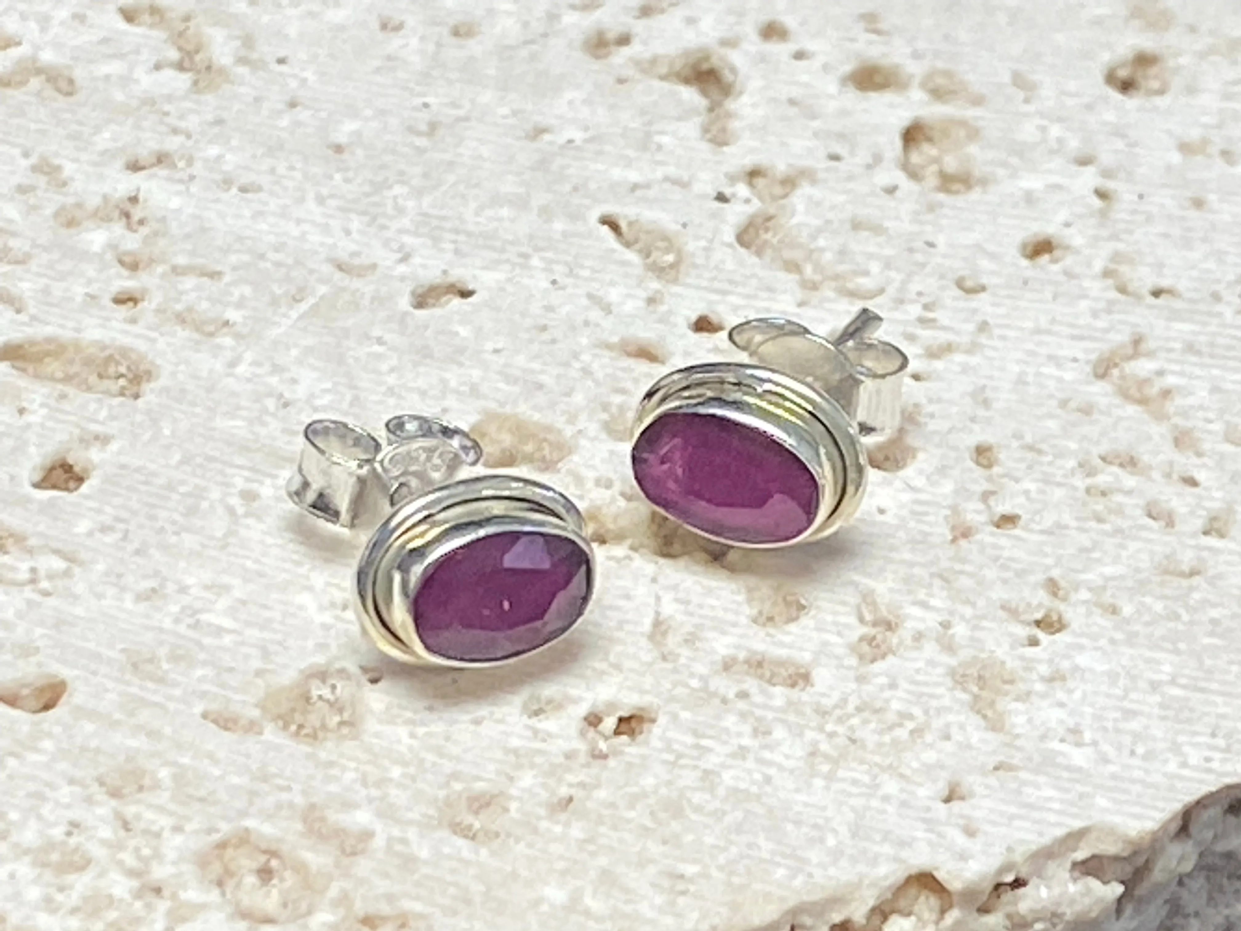 Gemstone Stud Earrings - Ruby, Emerald and Sapphire