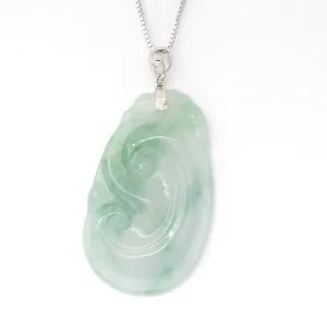 Genuine Burmese Ice Blue Jadeite RuYi Pendant with 18k White Gold Bail