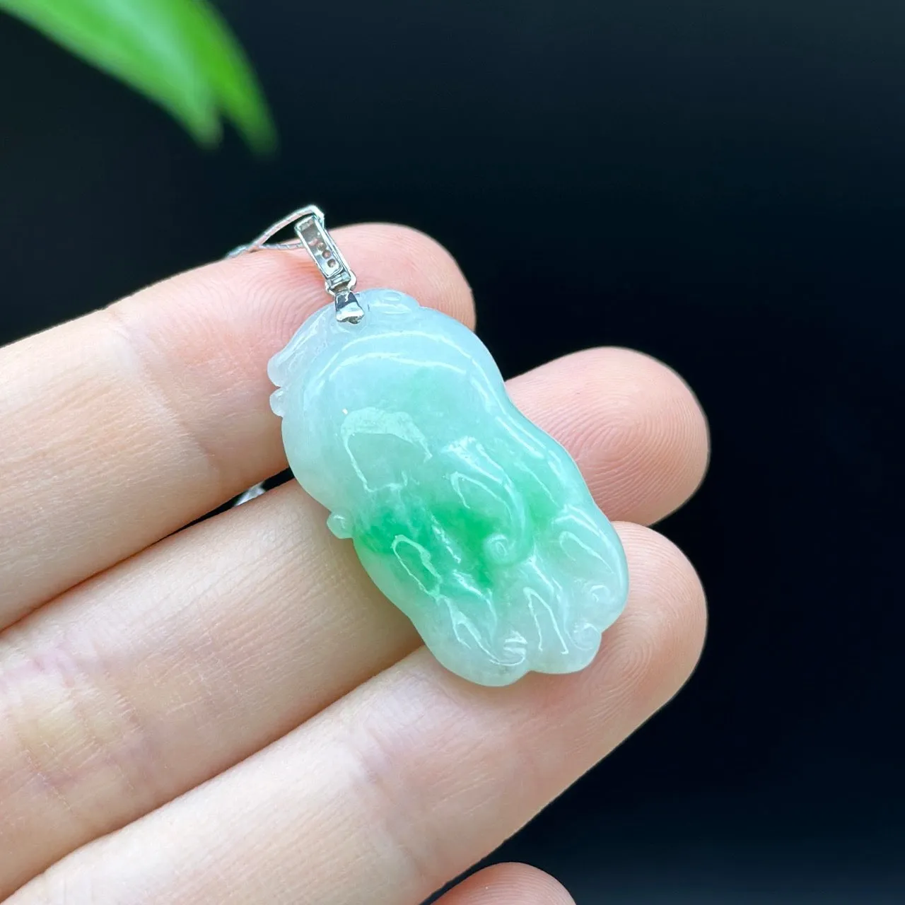 Genuine Burmese Ice Green Jadeite Pendant with 18k White Gold Bail