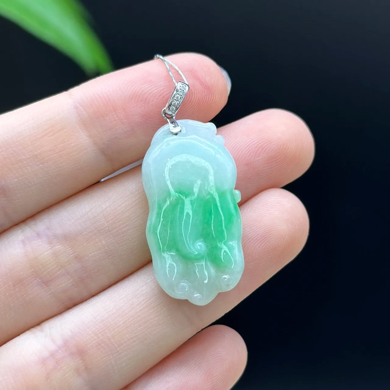 Genuine Burmese Ice Green Jadeite Pendant with 18k White Gold Bail