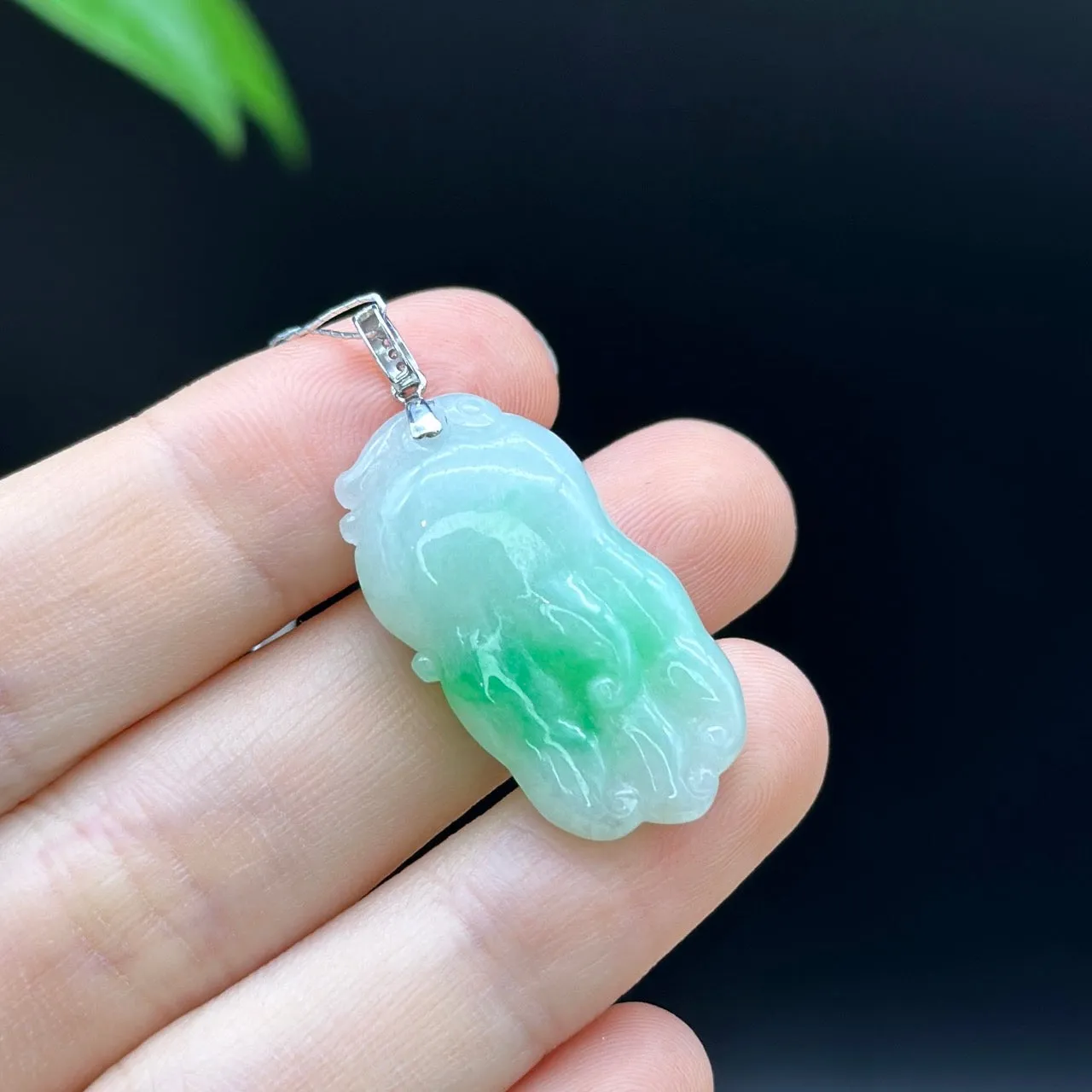 Genuine Burmese Ice Green Jadeite Pendant with 18k White Gold Bail