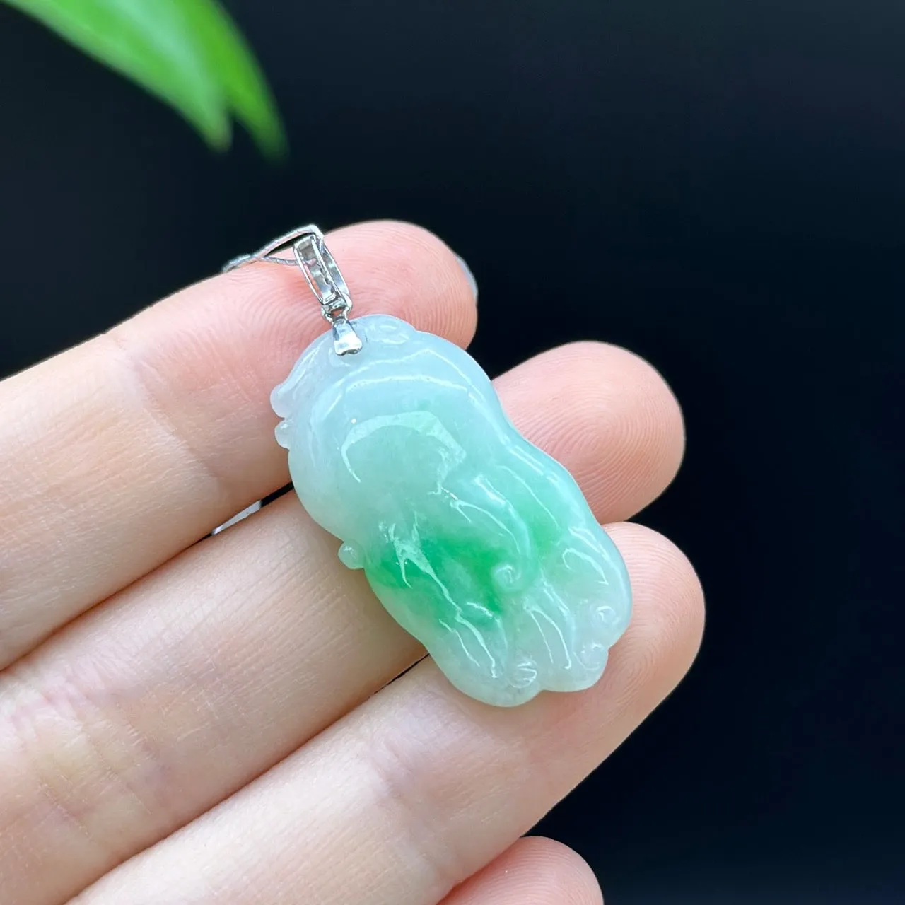 Genuine Burmese Ice Green Jadeite Pendant with 18k White Gold Bail