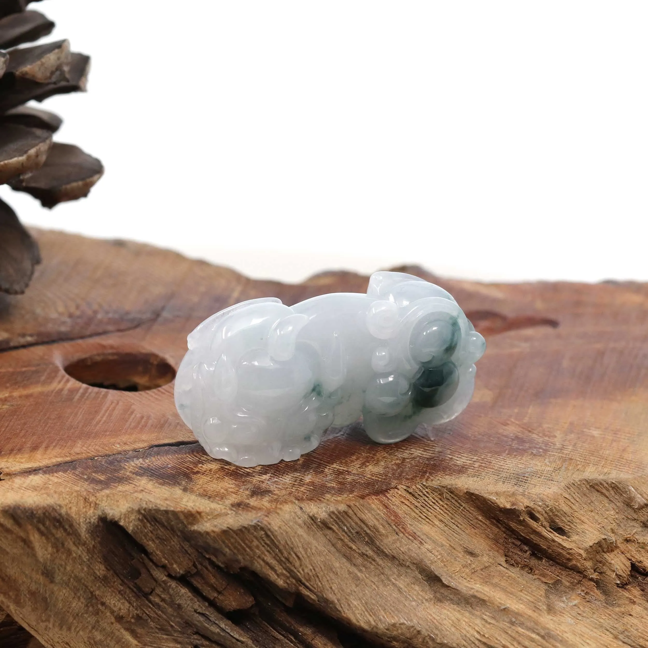 Genuine Burmese White Blue-Green Jadeite Jade PiXiu Pendant Necklace