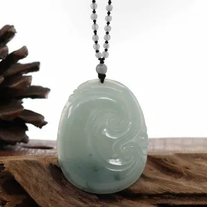 Genuine Ice Blue Jadeite Jade RuYi Pendant Necklace With Real Jadeite jade Beads Necklace