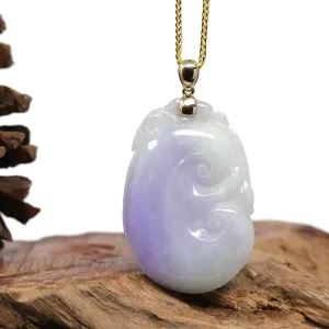 Genuine Lavender Jadeite Jade RuYi Pendant Necklace With 14K Yellow Gold Bail