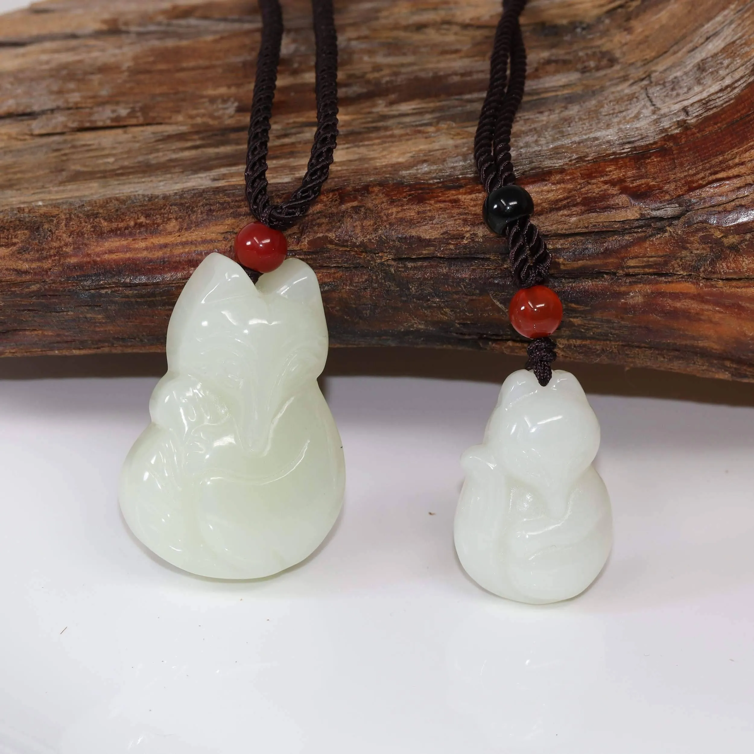 Genuine Nephrite White Jade Cute Fox Pendant Necklace