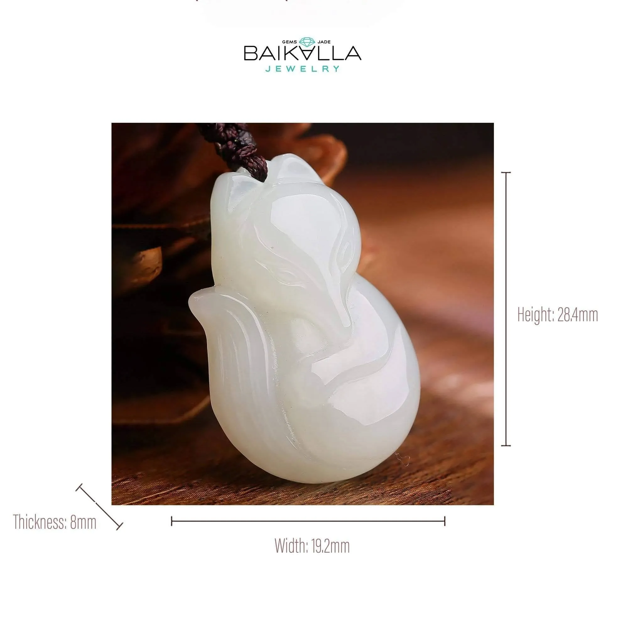 Genuine Nephrite White Jade Cute Fox Pendant Necklace