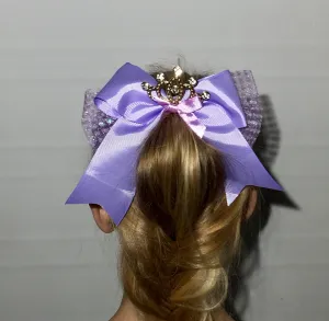 Girls Princess Crown Hair Bow, Multi Colors, 6" Long