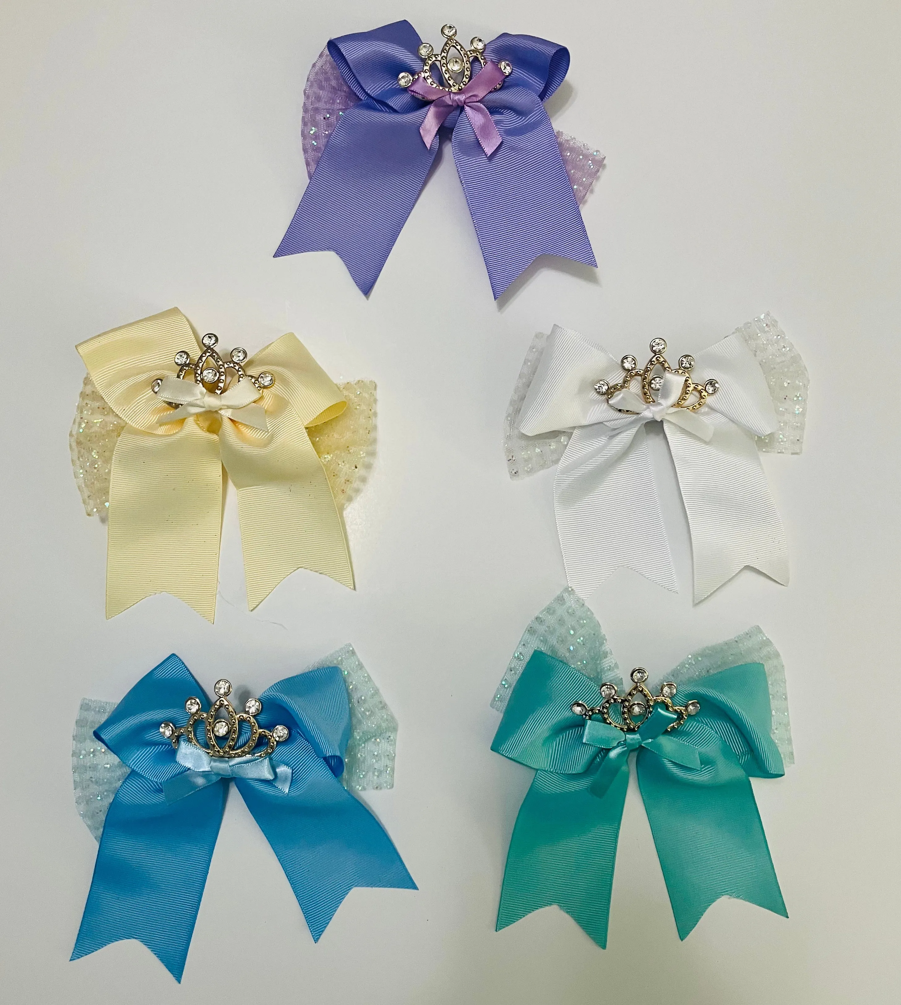 Girls Princess Crown Hair Bow, Multi Colors, 6" Long