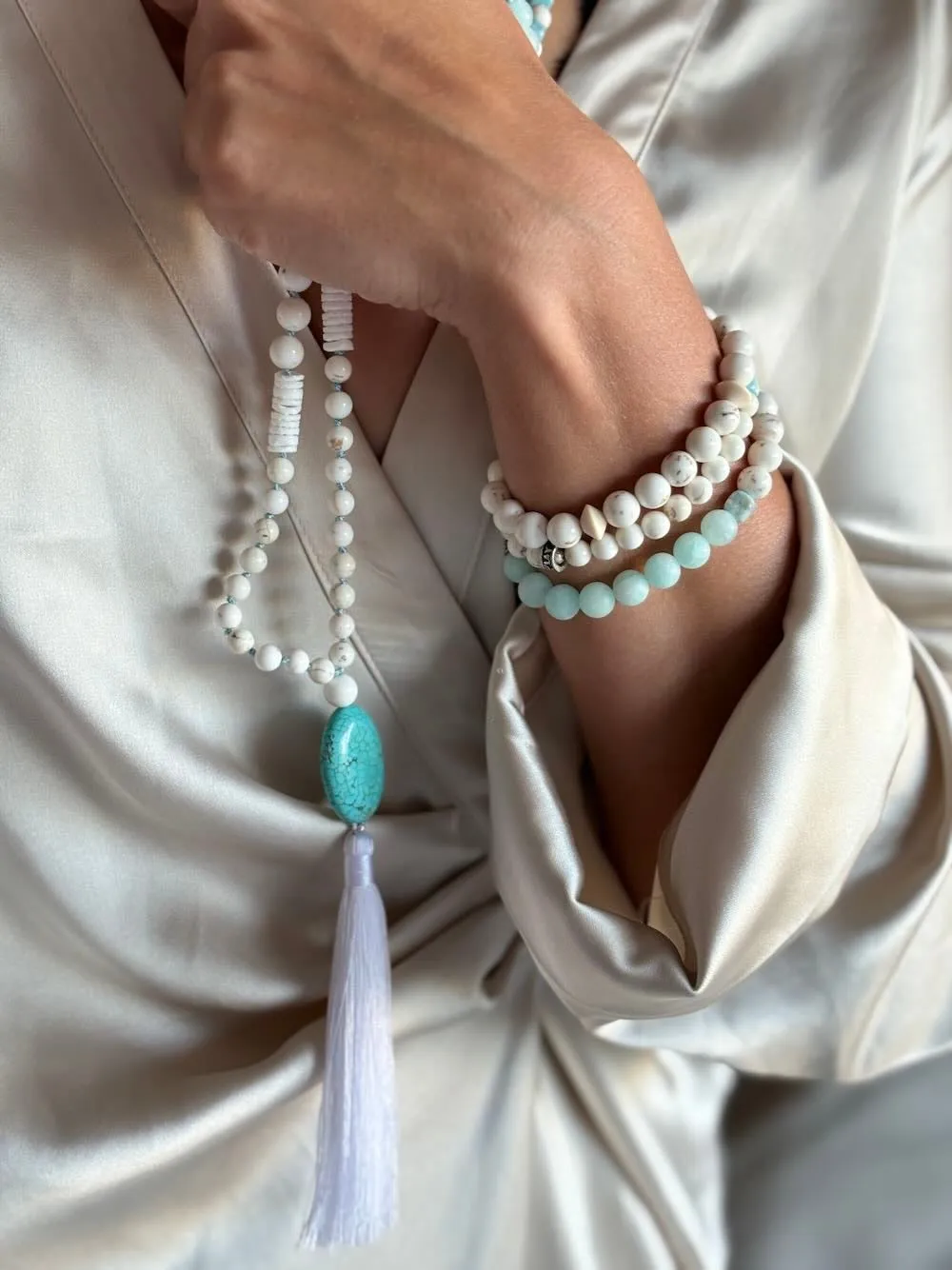 Goddess Gemstone Mala with Turquoise, Larimar, Amazonite and Magnesite beads