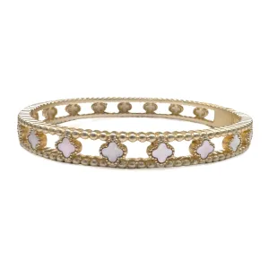 Gold Plated Bangle with Mother of Pearl and Gold Plated Clovers