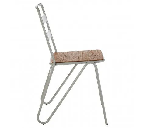 Grey Metal And Elm Wood Chair