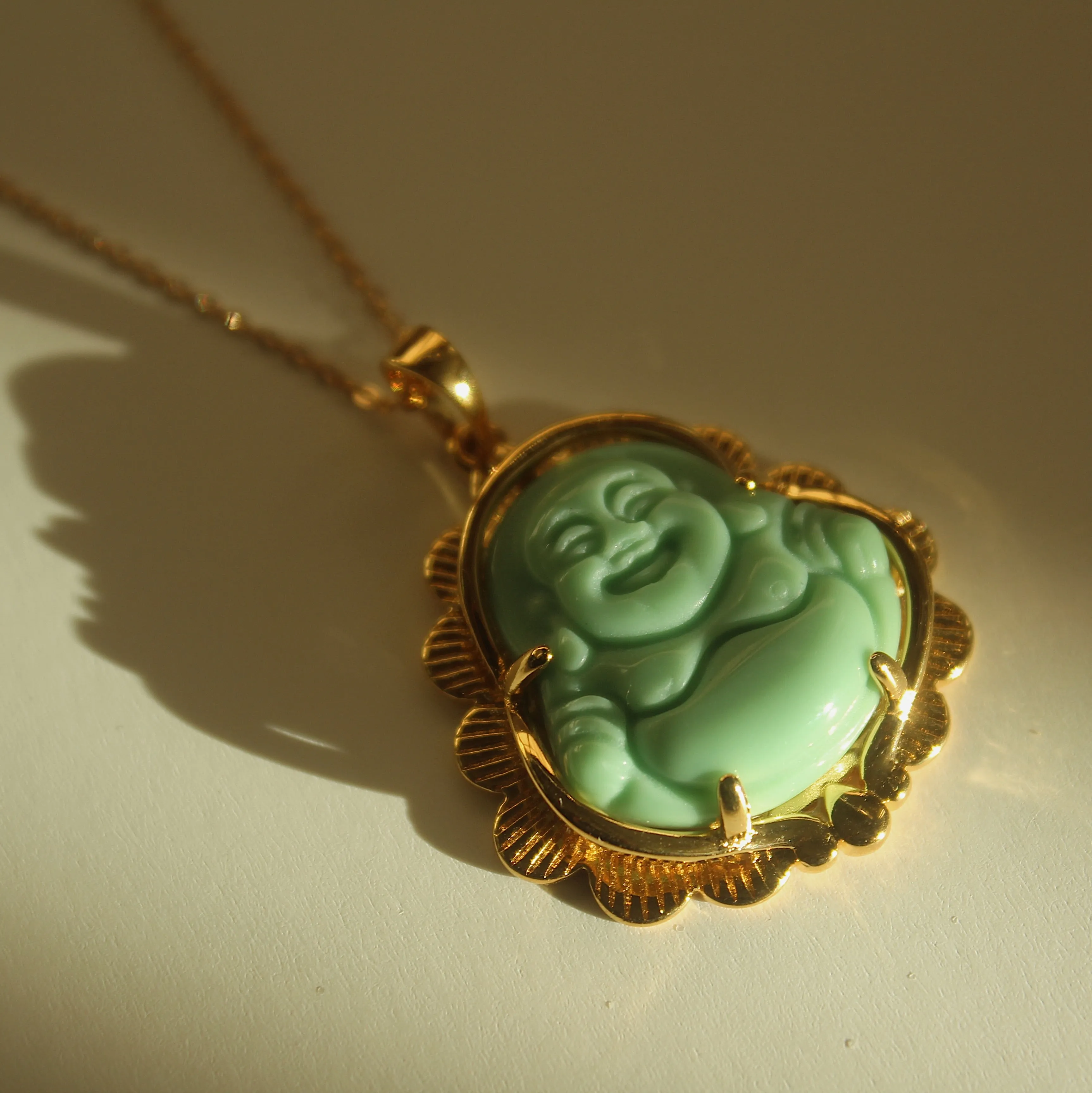 Happy Buddha Necklace (Light Green)