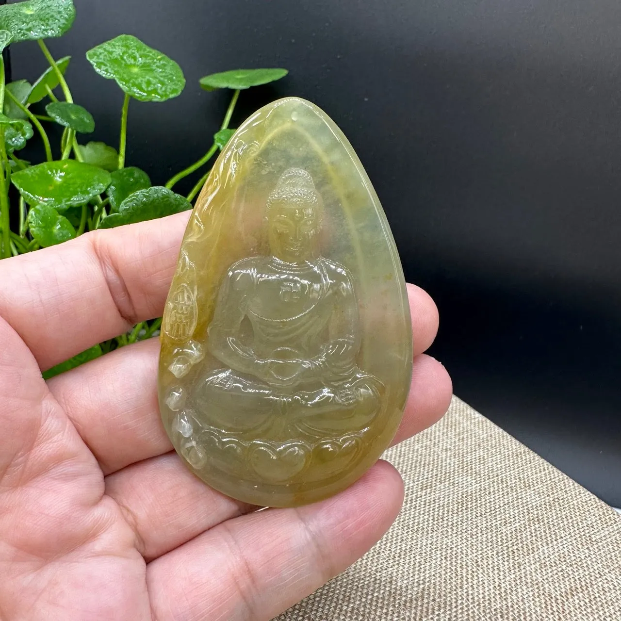 High end  "Goddess of Compassion" Genuine Honey Yellow Burmese Jadeite Jade Guanyin Necklace