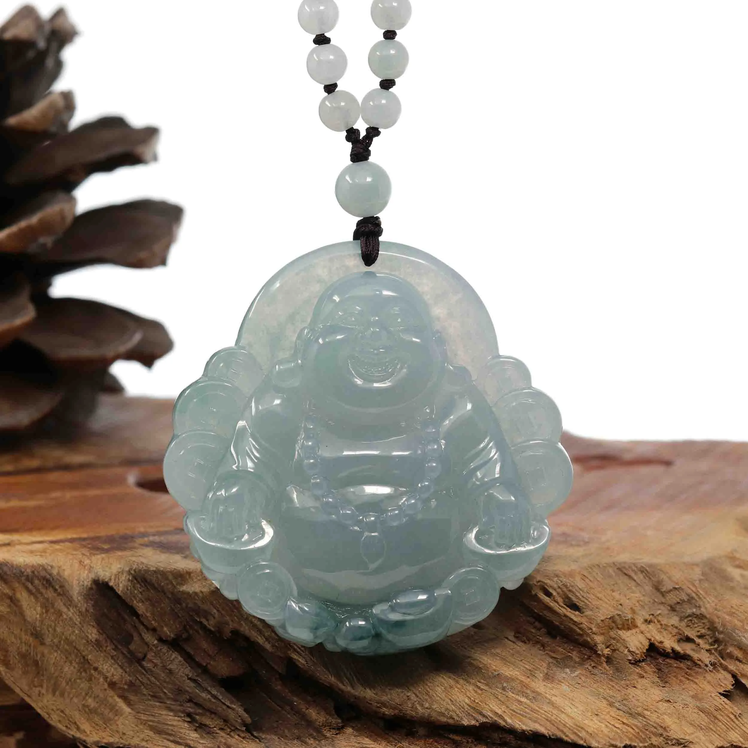 High Ice Natural Burmese Jadeite Jade Happy Buddha