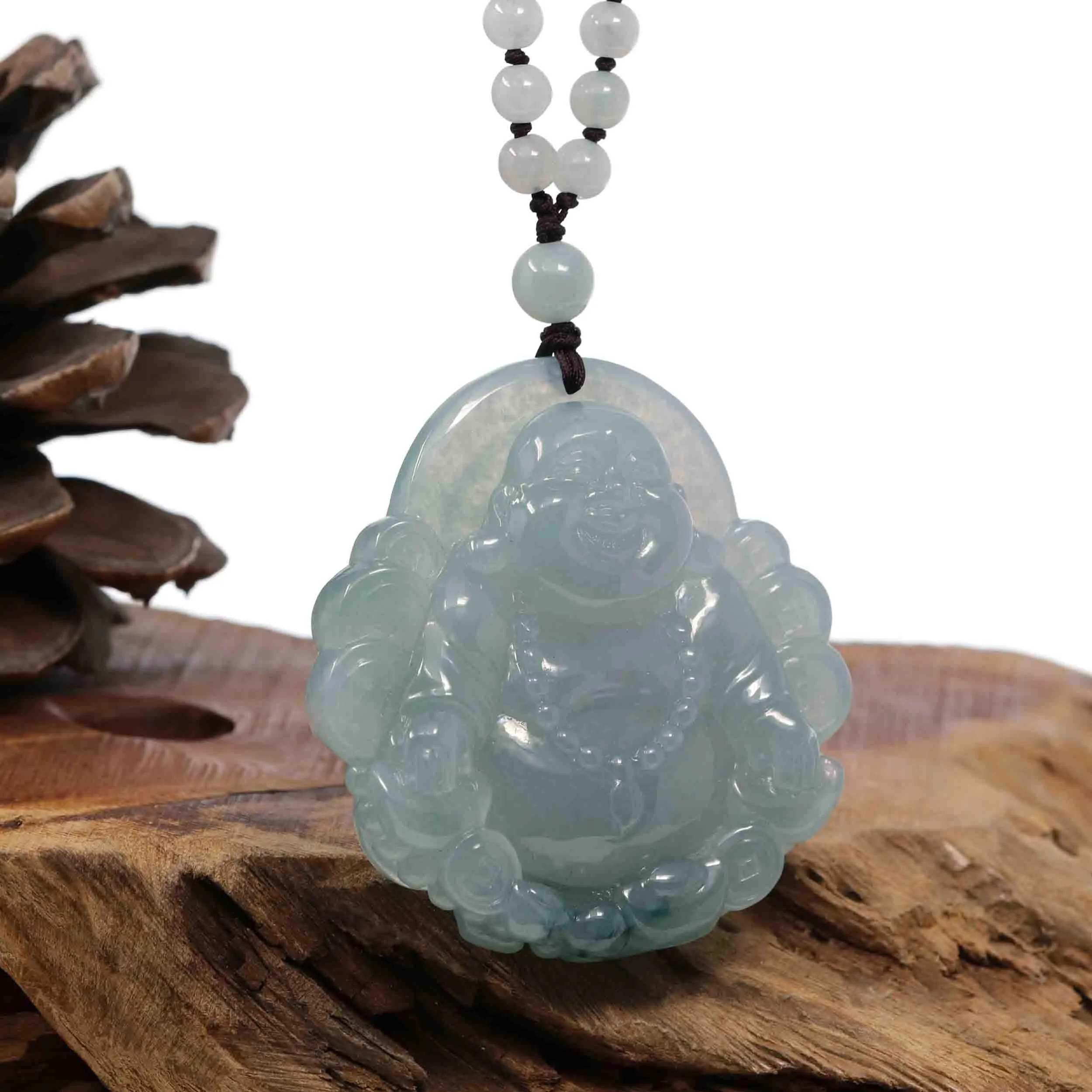 High Ice Natural Burmese Jadeite Jade Happy Buddha